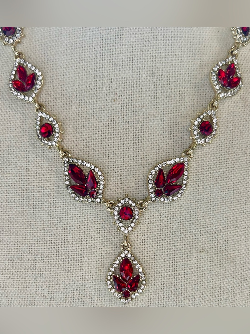 Marchesa “Poise” Y Drop Necklace Ruby Red - Picture 5 of 10